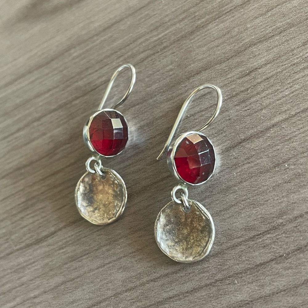 Silpada Sterling Silver Ruby Stamped Dangle Earrings